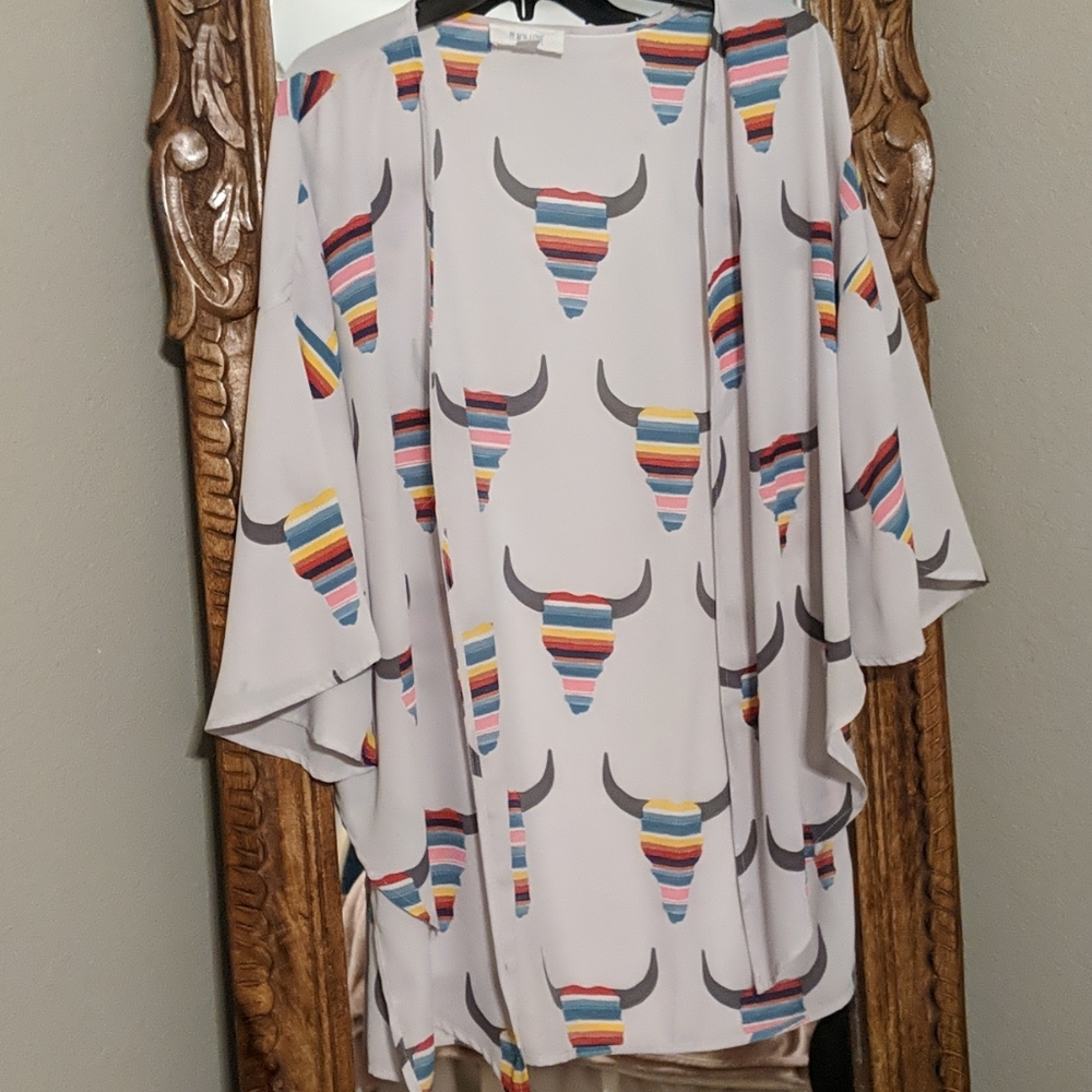 Light Grey Cardigan with Cowskull Print